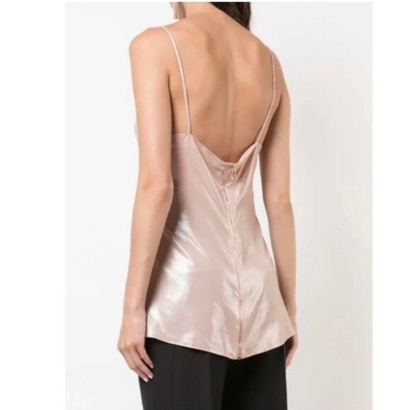 Balmain Women's Size 6 Iridescent Pink Exposed Gold Zipper Deep V-Neck Cami Top - Picture 9 of 9